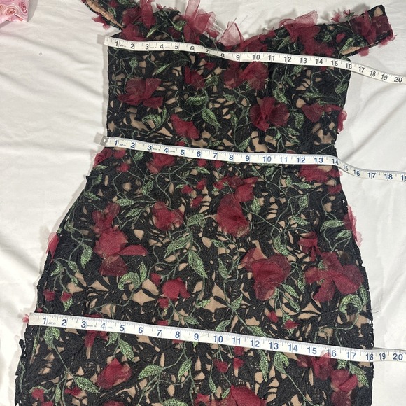 NEW $1095 Marchesa Notte [ 6 ] Guipure Lace Off Shoulder Gown Red Black #J2150 - Picture 5 of 16